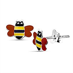 Wholesale 925 Sterling Silver Enamel Yellow Red Honeybee Kids Stud Earrings