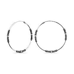 Wholesale 925 Sterling Silver 40mm Trible Ethnic Sleeper Bali Hoop Earrings