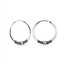 Wholesale 925 Sterling Silver Ball Beaded Bali Hoop Earrings
