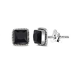 Wholesale 925 Sterling Silver Dark Blue Sapphire Square Stud Earring