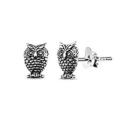 Wholesale Silver Oxidized 5mm Tiny Owl Stud Earrings