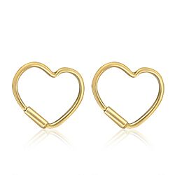 Wholesale 925 Sterling Silver 14k Gold Platted Heart Plain Hoop Earrings
