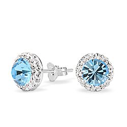 Wholesale 925 Silver Aquamarine Crystal Halo Stud Earrings