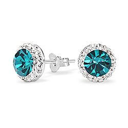 wholesale 925 Silver Blue Zircon Crystal Halo Stud Earrings