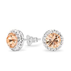 Wholesale 925 Silver Light Peach Crystal Halo Stud Earrings