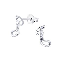 wholesale 925 sterling Silver Musical Note Cubic Zirconia Stud Earrings 