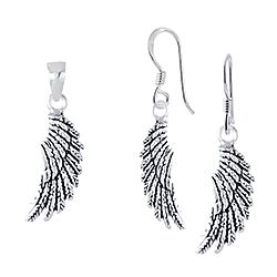 Wholesale 925 Sterling Silver Feather Plain Jewelry Set