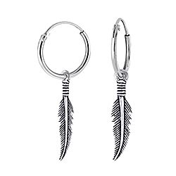 Wholesale 925 Sterling Silver Feather Charm Hoop Earrings