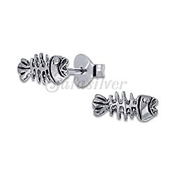 Wholesale Silver 925 Fish Bone Oxidized Stud Earrings
