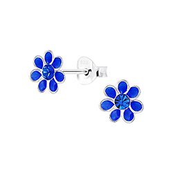 Wholesale 925 Sterling Silver Blue Enamel Flower Kids Stud Earrings   