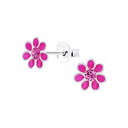 Wholesale 925 Sterling Silver Flower Enamel Kids Stud Earrings   