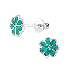 Wholesale 925 Sterling Silver Green Flower Kids Stud Earrings    