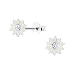 Wholesale 925 Sterling Silver White Enamel Flower Kids Stud Earrings   