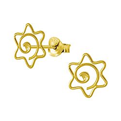 Gold Plated Star with Spiral Stud Earrings Silver