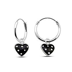 Wholesale Silver Black Enamel Heart Kids Charm Hoops