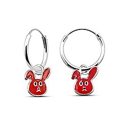 Wholesale Silver Red Enamel Rabbit Charm Hoops