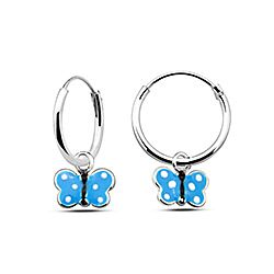 Wholesale Silver Sky Blue Enamel Butterfly Charm Hoops