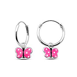 Wholesale Silver Pink Enamel Butterfly Charm Hoops