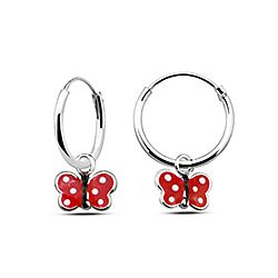 Wholesale Silver Red Enamel Butterfly Charm Hoops