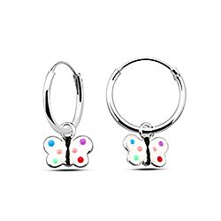 Wholesale Silver White Enamel Butterfly Charm Hoops