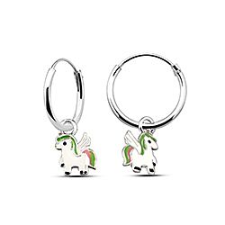 Wholesale Silver Green Enamel Unicorn Kids Charm Hoops