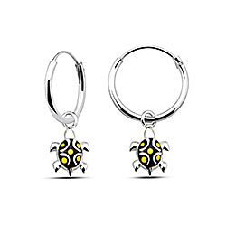 Wholesale Silver Yellow Enamel Painted Tortoise Charm Hoop
