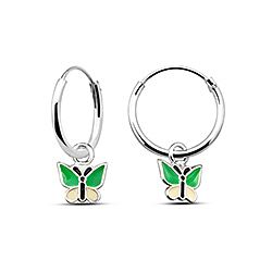 Wholesale Silver Green White Enamel Butterfly Charm Hoops
