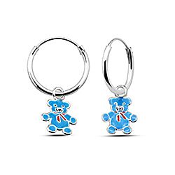 Wholesale Silver Blue Enamel Teddy Kids Charm Hoops