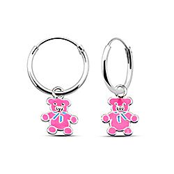 Wholesale Silver Pink Enamel Teddy Kids Charm Hoops