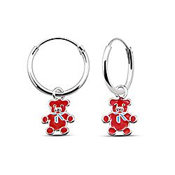 Wholesale Silver Red Enamel Teddy Kids Charm Hoops