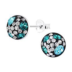 Wholesale 925 Silver Sea Blue and White Crystals Stud Earrings