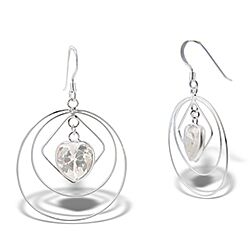 Wholesale 925 Sterling Silver Double Circle Heart Cubic Zirconia Earrings