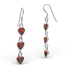 Wholesale 925 Sterling Silver Dangle Heart Garnet Cubic Zirconia Earrings