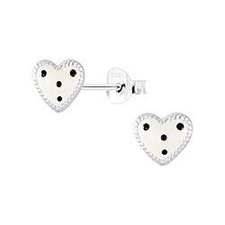 Wholesale 925 Sterling Silver Black Dot Heart Kids Stud Earrings   