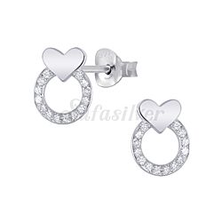 Silver Round & Heart Stud Earrings with Cubic Zirconia wholesale 