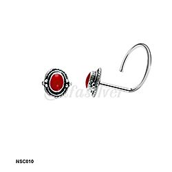 Indian Style Oxidized Silver with Red Enamel Nostril Screw