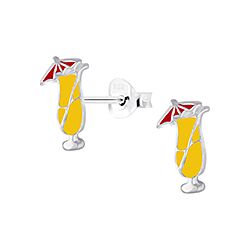 Wholesale 925 Sterling Silver yellow Cocktail Glass Kids Stud Earrings   