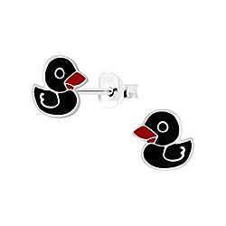 Wholesale 925 Sterling Silver Black Enamel Duck Kids Stud Earrings   