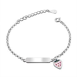 Wholesale Silver Pink Enamel Strawberry Tag Kids Bracelet