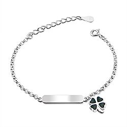 Wholesale Silver Green Enamel 4 Leaf Clover Tag Bracelet