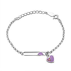 Wholesale Silver Purple Enamel Heart Tag Kids Bracelet