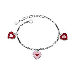 Kids Charm Bracelet Silver Red & Pink Enamel Hearts
