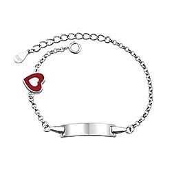 Kids Bracelet Silver Red Enamel Hearts 