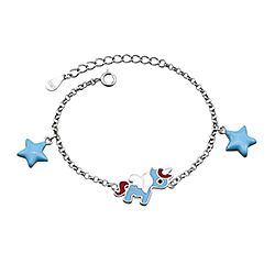 Silver Kids Bracelet Blue Unicorn and Stars Charm