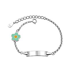 Sterling Silver Kids Bracelet with Green Enamel Flower Charm