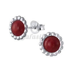 Wholesale 925 Sterling Silver Maroon Flower Kids Stud Earrings  