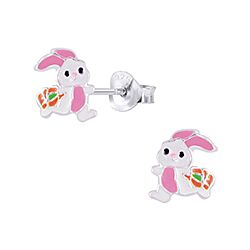 Wholesale 925 Sterling Silver Colorful Rabbit Design Kids Stud Earrings   