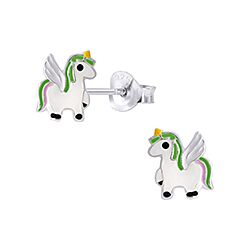 Wholesale 925 Sterling Silver Colorful Unicorn Green Design Kids Stud Earrings 