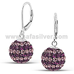Wholesale 925 Sterling Silver Dangling Lever Back Amethyst Crystal Earrings
