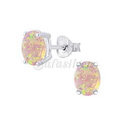 Wholesale 925 Sterling Silver Light Rose Opal Stud Earrings